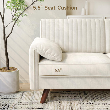 ONBRILL 64.5" Loveseat Sofa, Chenille Loveseat Couch for Living Room, 23.2" Deep Seat Love Seat with Padded Arms, Comfy Modern Small Couches for Bedroom, Small Spaces, Dorms, Office, Beige ONBRILL