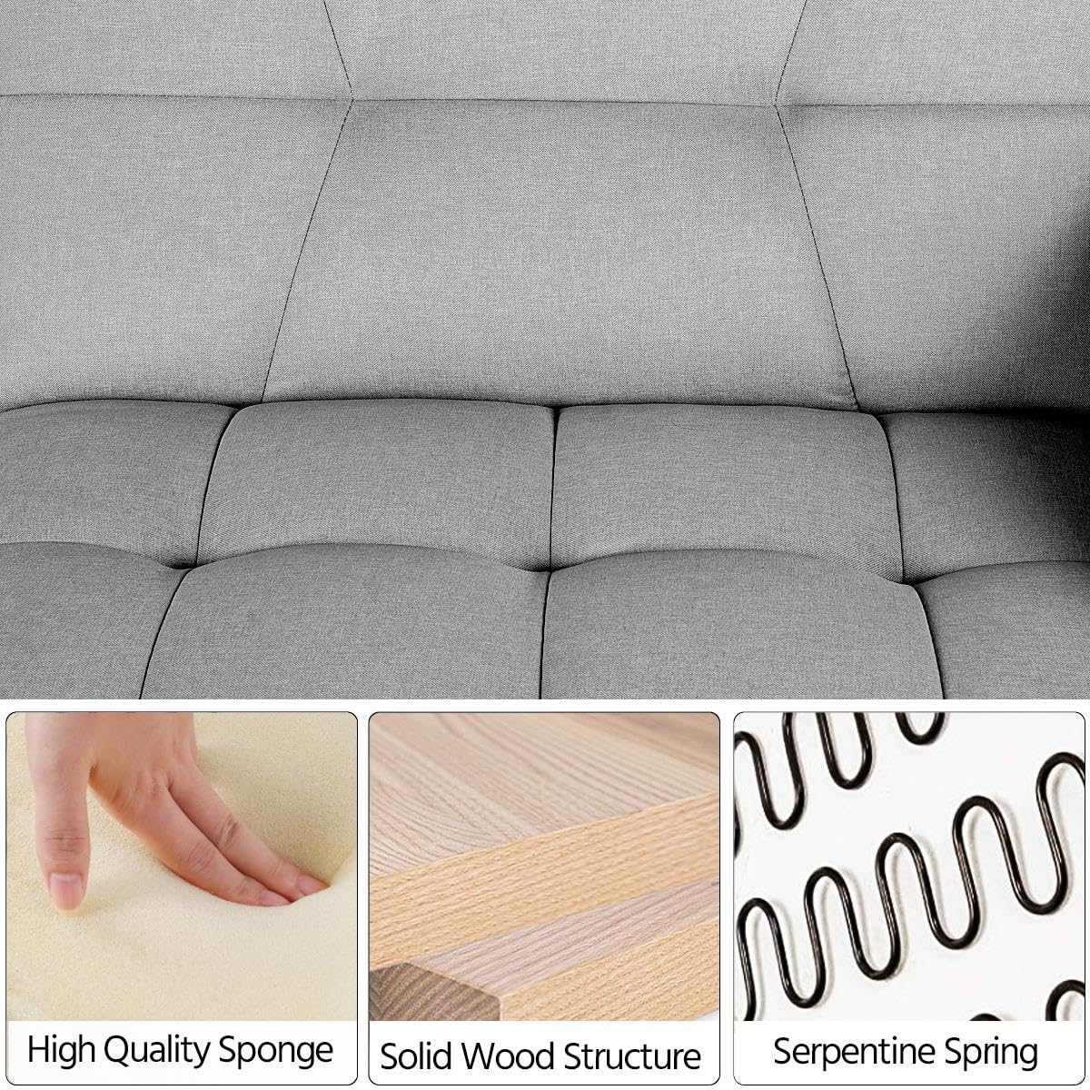 Yaheetech Sleeper Sofa Couch Bed Convertible Sofa Modern Futon Couches Sofas Bed Fold Up and Down Linen Fabric Recliner Couch for Living Room Gray Yaheetech