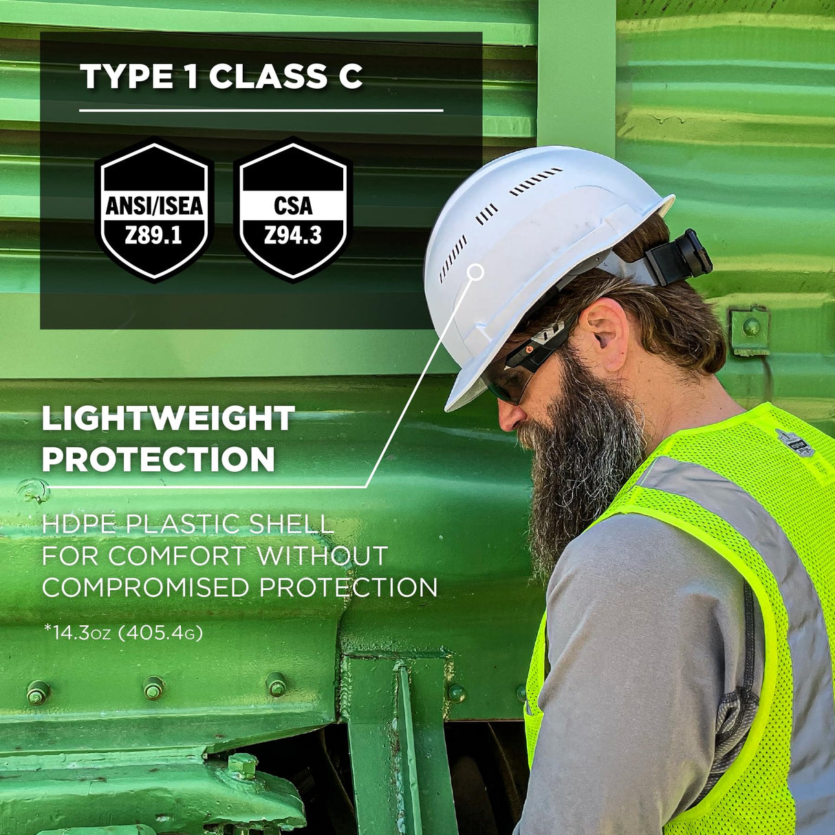 Ergodyne Skullerz 8966 Vented Hard Hat, Lightweight, Cap Style, Adjustable 6-Point Ratchet Suspension, HDPE Shell, Class C, Lime Ergodyne