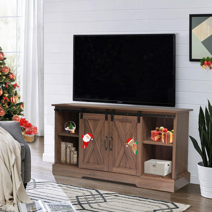 RoyalCraft TV Stand for 60/65Inch TV, Farmhouse TV Stands with Sliding Barn Doors and Storage Cabinets, TV Entertainment Center for Living Room (Brown) - WoodArtSupply