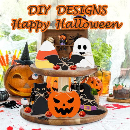 6PCS Halloween Wood Signs, Halloween Tiered Tray Decor, Halloween Decor, Halloween Git For Her, Halloween Day Shelf Personalized Decor, Mantle Decor, Farmhouse Tiered Tray Decor - WoodArtSupply