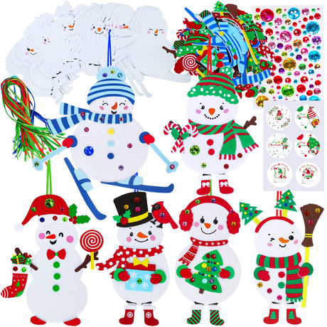 Winlyn 24 Sets Christmas Craft Kits Winter Crafts DIY Christmas Snowman Ornaments Decorations Art Sets Snowman Christmas Foam Stickers Arts and Crafts for Kids Holiday Art Project Classroom Activities Winlyn