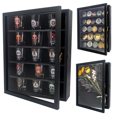 FramePro Shadow Box Frame Display Case 11x14 with Removable Shelves, Deep Memory Box Trinket Knick Knack Shelf Cabinet for Collector, Keepsake Coins Military Medals Wedding Flowers Black