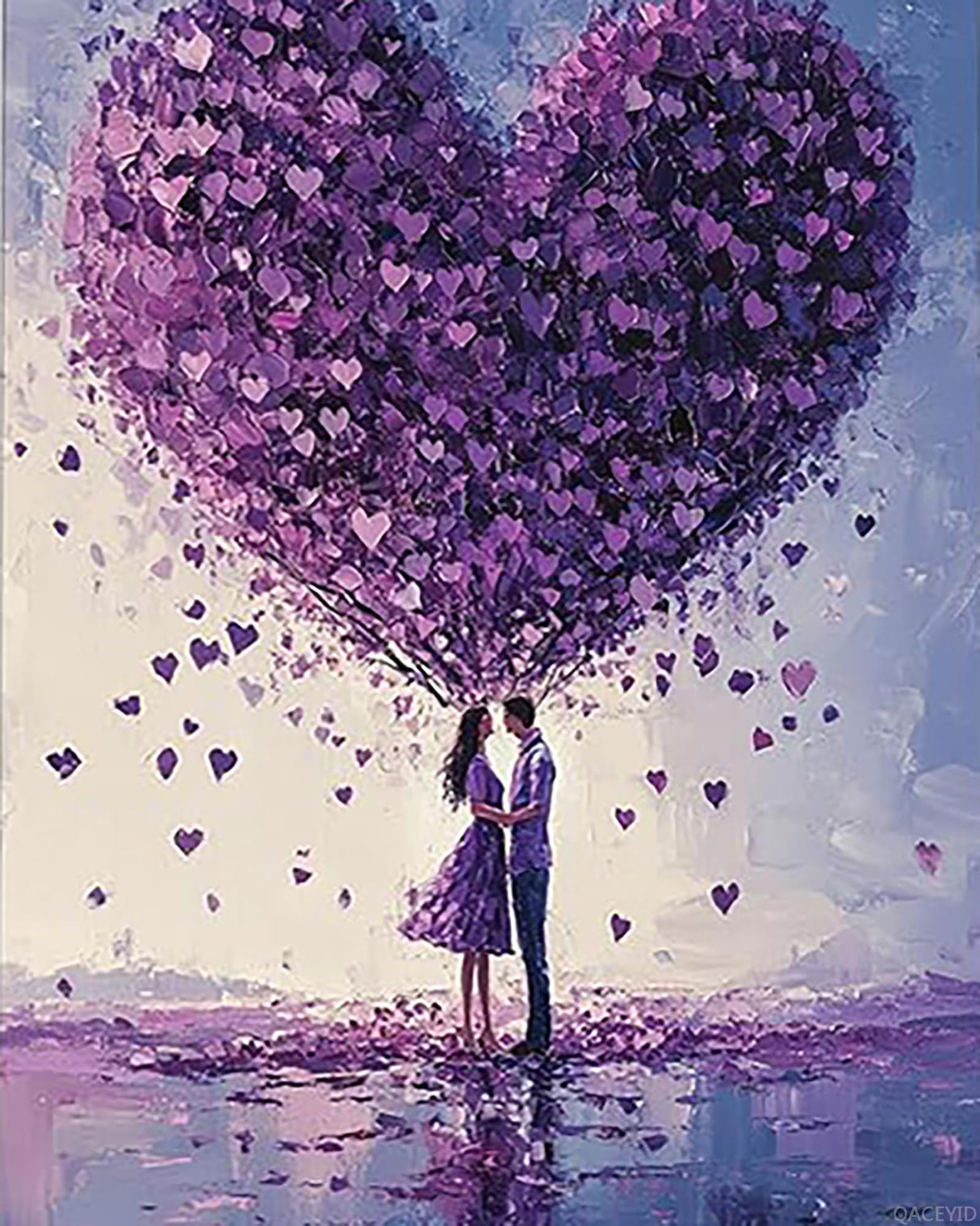 QACEYID Romantic Love Paint by Numbers Kit for Adults Beginners on Canvas, Purple Heart DIY Oil Painting Crafts Acrylic Couple Paintwork Art Home Wall Decoration Gifts 16x20 Inch QACEYID