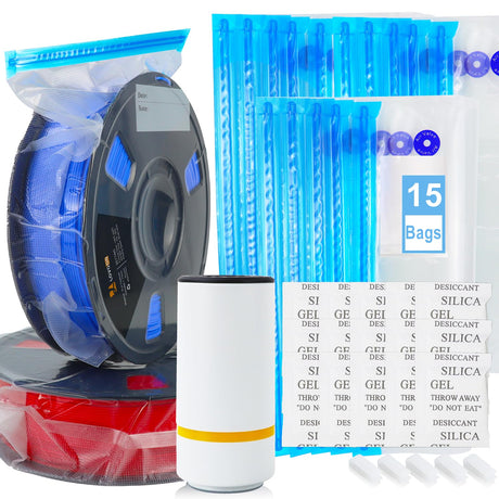 LOVOON Filament Storage Bags 15pcs, 3D Printer Filament Storage Bags Vacuum Sealed Kit with 15pcs Desiccant, Auto Pump, Perfect for 3D Filament Storage or Using After Filament Dryer Box LOVOON