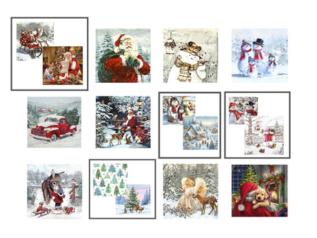 12 Styles Assorted Christmas Napkins for Decoupage a Variety of Assorted Santa Snowman Napkins Decorative Beautiful Winter for Decoupage Paper Red Truck Angel Snowmen, 1 Each 6.5 Generic