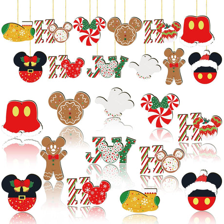 Christmas Decorations Tree Ornaments Set - 24Pcs Wooden Mouse Ornaments for Holiday Christmas Trees Hanging Party Decorations AMUHUA