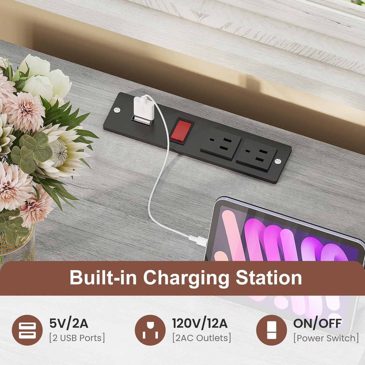 ADORNEVE LED Nightstands Set of 2,Night Stands for Bedrooms Set of 2,Nightstand with Charging Station and LED Lights,Bedside Table with Drawers & USB Ports (Grey) ADORNEVE