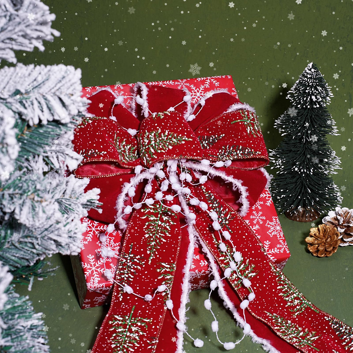 LaRibbons Red Christmas Ribbon Wired, 2.5 Inch x 10 Yard Snowy Red Christmas Tree Ribbon for Gift Wrapping, Christmas Tree Decoration, Crafts Wreath LaRibbons