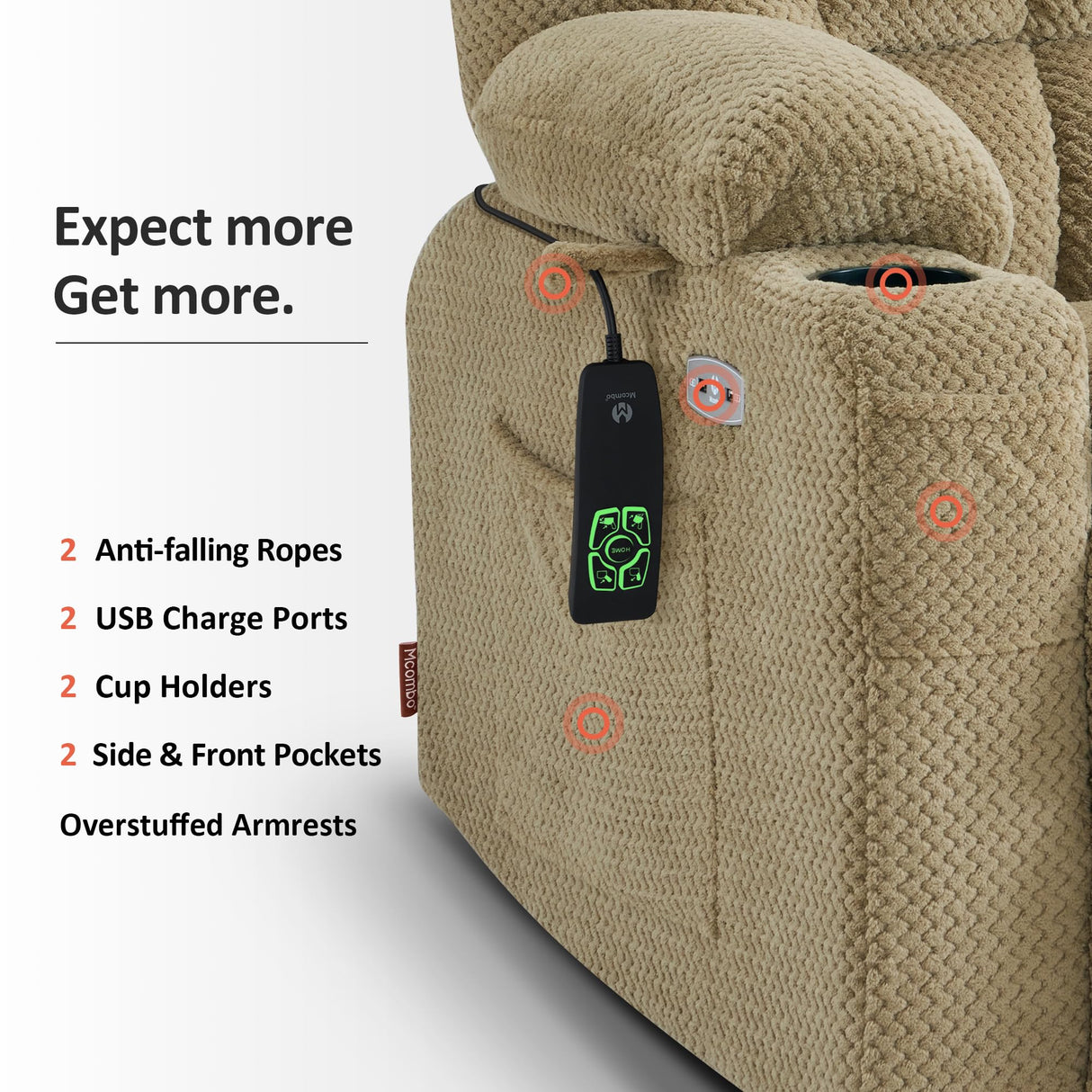 MCombo Dual Motor Power Lift Recliner Chair for Elderly, Lay Flat Lift Chair with Heat and Massage, Extra Wide Lift Recliner for Big People, Cup Holders, Fabric R7897 (Medium-Wide, Beige) MCombo