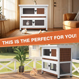 2 Story Rabbit Hutch, Indoor Outdoor Bunny Hutch Solid Wood Rabbit Cage with Removable Trays, Waterproof Asphalt Roofs and Ventilation Door, Small Animal House for Rabbit Guinea Pig Ferret, Walnut AMZOSS