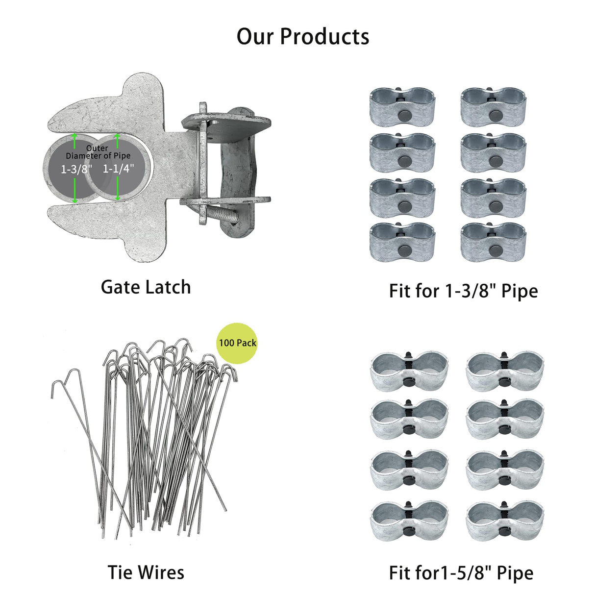 HITTITE 100-Pack Chain Link Fence Dog Fence Slats Hook,Repair Aluminum Wire Ties for Chain Link Fence and Dog Fence, Metal Wire Ties for Dog Fence, Chain Link Hook 7-9/10" Long, Diameter 13.5gauge. HITTITE