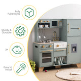ROBOTIME Play Kitchen for Kids Toddlers, Wooden Pretend Play Kitchen Set Toy with with Fridge, Ice Maker, Coffee Maker, Toys Kitchen Gift for 3+ Year Old Kids, Girls & Boys ROBOTIME