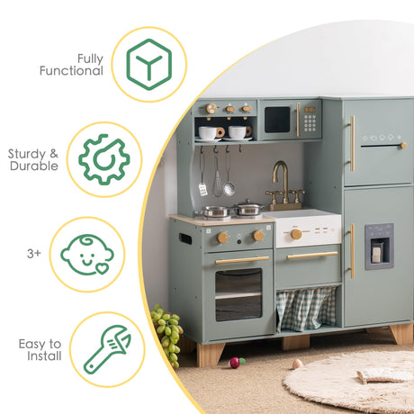 ROBOTIME Play Kitchen for Kids Toddlers, Wooden Pretend Play Kitchen Set Toy with with Fridge, Ice Maker, Coffee Maker, Toys Kitchen Gift for 3+ Year Old Kids, Girls & Boys ROBOTIME