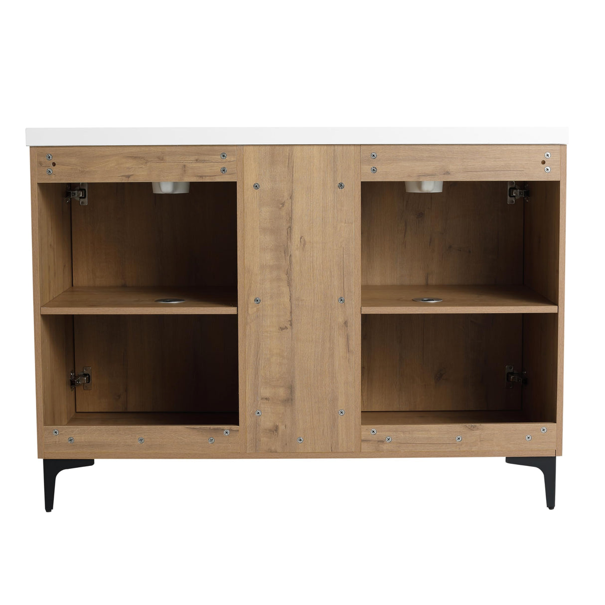 Maotifeys 48" Double Bathroom Vanity with Sink Combo Classic Oak Brown Bathroom Vanity Cabinet with Dual Resin Sink Floor Stand Undermount Bathroom Sink Cabinet with 2 Door and Middle Open Shelves Maotifeys