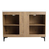 Maotifeys 48" Double Bathroom Vanity with Sink Combo Classic Oak Brown Bathroom Vanity Cabinet with Dual Resin Sink Floor Stand Undermount Bathroom Sink Cabinet with 2 Door and Middle Open Shelves Maotifeys