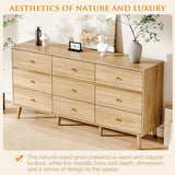 Chrangmay 9 Drawer Dresser,63" Wide Mid Century Modern Chest of Drawers,Wooden Bedroom Drawer Dresser with 9 Storage Drawers for Bedroom, Living Room,with Anti-Tipping Device,Natural Chrangmay