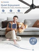 ZMISHIBO 2 Pack 52 Inch Outdoor Ceiling Fans with Remote, Black Ceiling Fan No light with Quiet Reversible DC Motor, 6 Speeds, 3 Blade Modern Ceiling Fans for Patio Living Room Bedroom Indoor ZMISHIBO