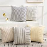 Farmhouse Pillow Covers 18x18, Modern Accent Square Throw Pillow Covers Set of 2, Gray and Beige Striped Patchwork Linen Decorative Pillows Cushion Covers for Couch Chair Bedroom Christmas Decorations YCOLL