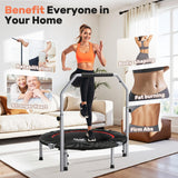 BCAN 40/48" Foldable Mini Trampoline Max Load 330lbs/440lbs, Fitness Rebounder with Adjustable Foam Handle, Exercise Trampoline for Adults Indoor/Garden Workout, Black BCAN
