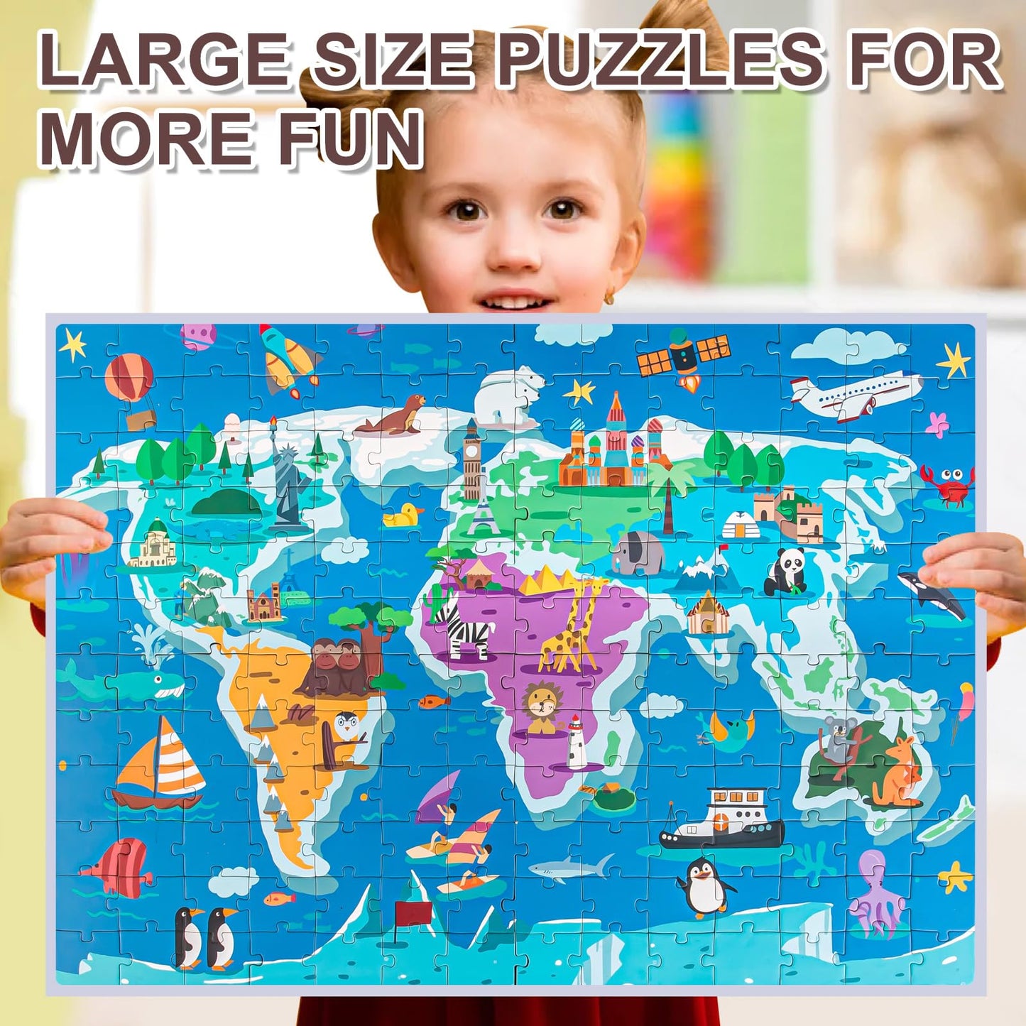 ZILEMOPO Magnetic World Map Puzzles for Kids Ages 3-4-5-8-12, 168 Pieces with Magnetic Board Wall Mounted Puzzle, Geography Games Educational Toys Best Gift for Boys and Girls 3+ Years Old