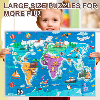 ZILEMOPO Magnetic World Map Puzzles for Kids Ages 3-4-5-8-12, 168 Pieces with Magnetic Board Wall Mounted Puzzle, Geography Games Educational Toys Best Gift for Boys and Girls 3+ Years Old