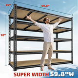 DurayLoly 59.8"W Garage Shelving 72"H Storage Shelves 2750LBS Metal Shelving Heavy Duty Garage Shelves Adjustable 5 Tier Metal Shelf for Basement Warehouse Pantry Supermarket 59.8"W x 24"D x 72"H DurayLoly