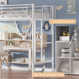 VECELO Twin Size Loft Bed with Full-Length Guardrails and Removable Ladder, Heavy-Duty Metal Frame, Space-Saving Design & Noise-Free, White VECELO