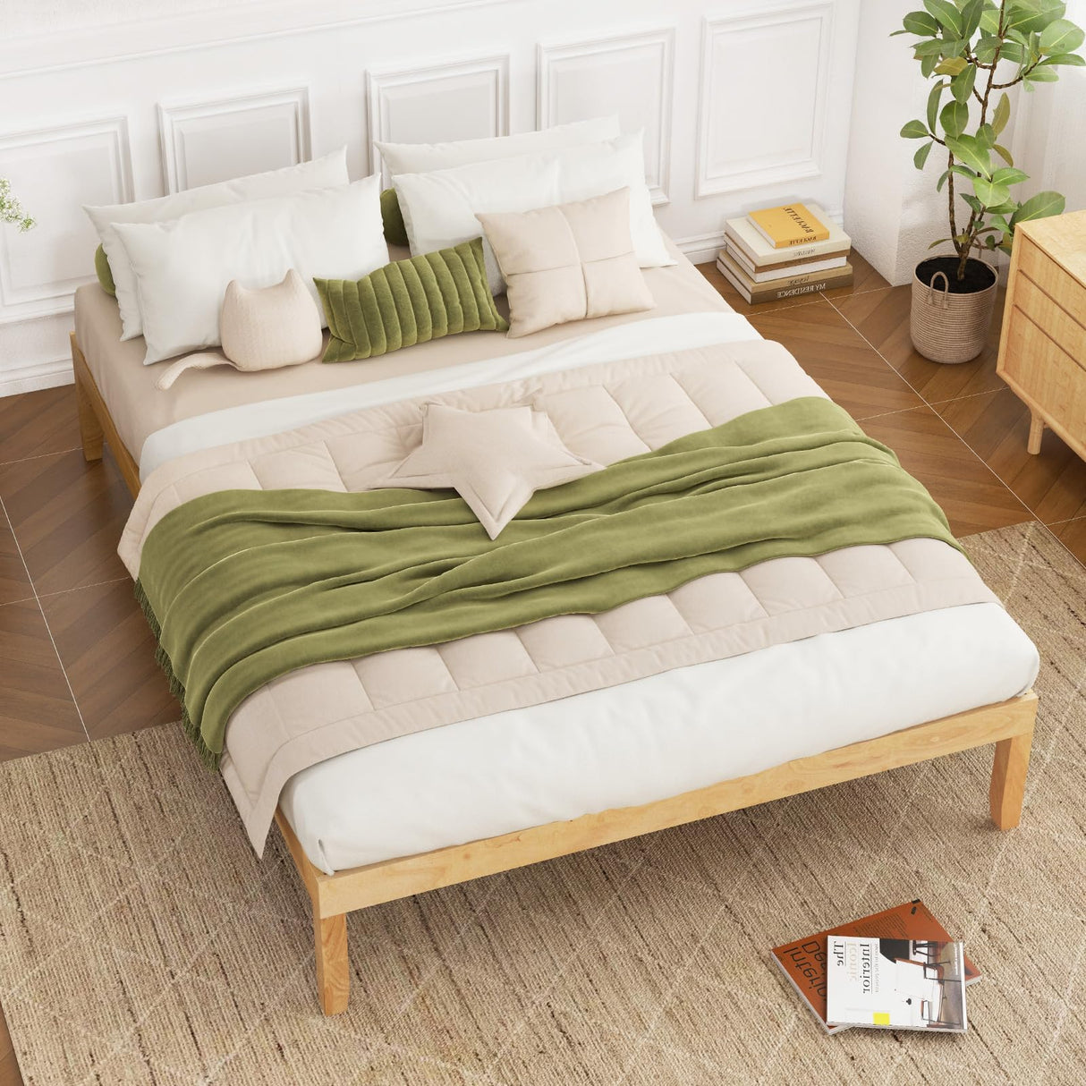 Giantex 14 Inch Full Wood Platform Bed Frame, Minimalist Full Bed Frame with Wooden Slats Support & Rubber Wood Legs, Without Headboard, No Box Spring Needed, Easy Assembly, Natural Giantex