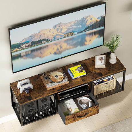 Wisdom Star Floating Wall TV Stand, TV Shelf with Storage Cabinet, Wall Mounted TV Cabinet Entertainment Television Center for TV up to 50 inch, for Living Room, Bedroom, Metal Wisdom Star