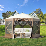 Hipicute Pop Up Gazebo,10 X 10 Ft Portable Outdoor Camping Pop Up Canopy Screen Tent with Mosquito Netting Gazebo,Waterproof 6 Sidewalls,Ground Stakes,Carry Bag for Lawn, Garden, Backyard(Brown) Hipicute