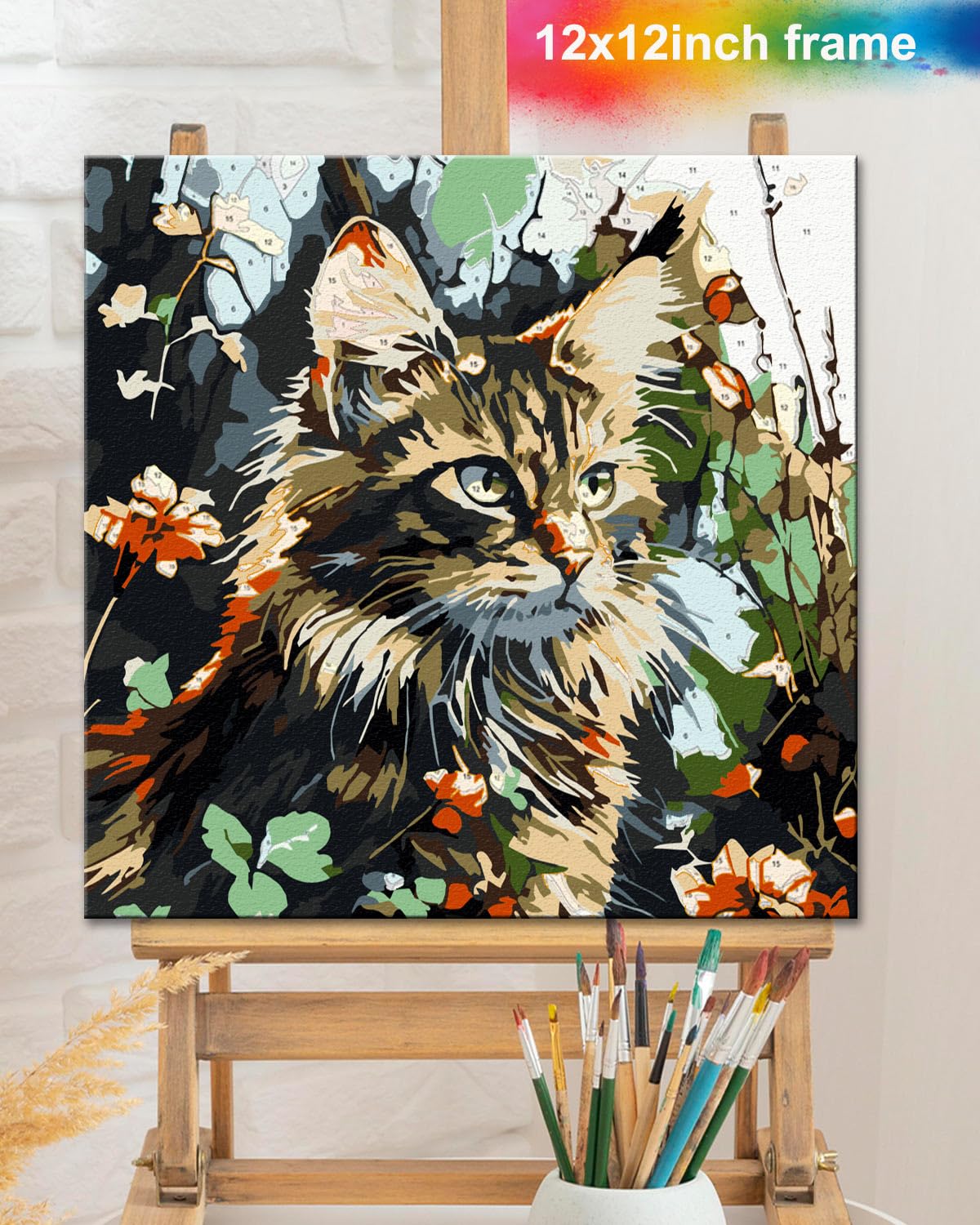 TOCARE Framed Paint by Numbers Kit for Adults Beginners, 12x12inch Cat Paint by Number with Frame,Easy Dragon Li Cat Paint by Numbers Framed Canvas(Without Easel) TOCARE
