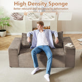 63" Boneless Couch Loveseat Sofa, Comfy Deep Seat Cloud Couch, Memory Foam, No Assembly Required Floor Sofa for Living Room, Bedroom, Apartment, Small Spaces, Corduroy, Camel Lakifun