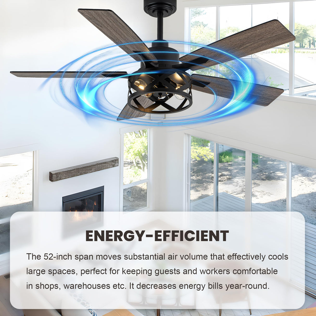 Dawn Whisper 52 Inch Farmhouse Ceiling Fans with Lights and Remote Quiet and Reversible DC Motor Black Industrial Rustic Caged Ceiling Fan for Bedroom Living Room Covered Patio Dawn Whisper