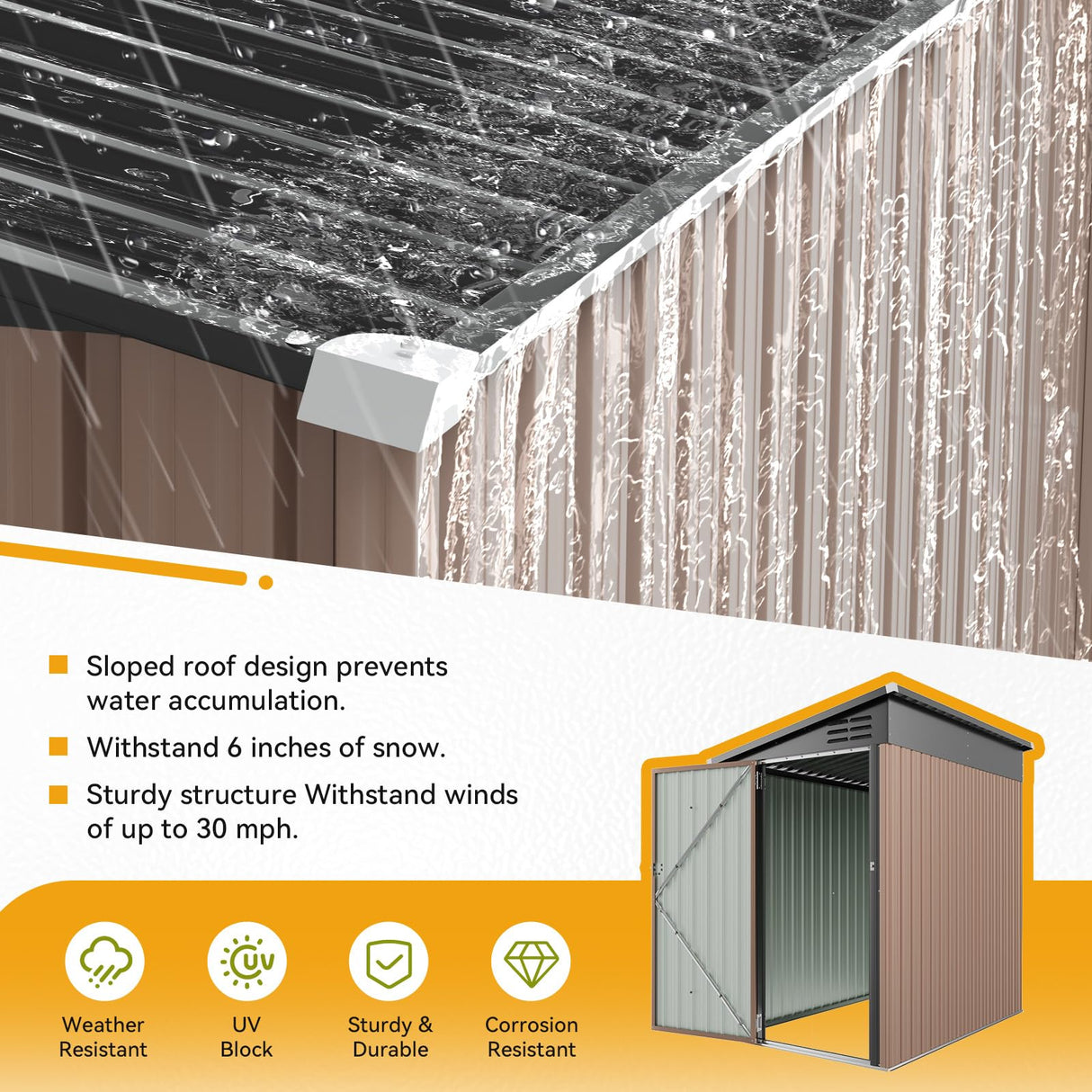 Breezestival 6x4 FT Lean to Shed, Outdoor Metal Storage Shed, Utility Steel Tool Shed with Lockable Door for Bike, Garden, Backyard, Patio, Lawn Breezestival