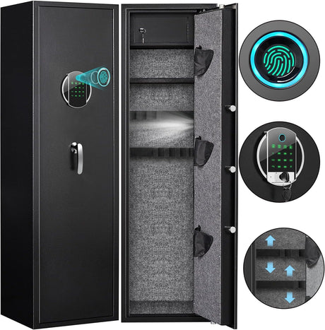 Omethey 57.09‘’ Fireproof Gun Safe, Quick Access 5 Gun Biometric Fingerprint Rifle Gun Safe, Gun Safes for Home Rifle and Pistols with LCD Screen Keypad and Silent Mode Omethey