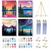 VIGEGU 4 Pack Paint by Numbers Kit for Adults Framed Canvas - with Wooden Easel,Adults' Paint-by-Number Kits Moon Lake Tree Mountain DIY Acrylic Landscape Oil Painting Arts Crafts 7.8x11.8inch VIGEGU