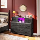 Romorgniz Dresser for Bedroom with Charging Station and LED, Sturdy Chest of Drawers with 8 Drawers and Two Open Shelves for Bedroom, Living Room,Hallway (Black) Romorgniz
