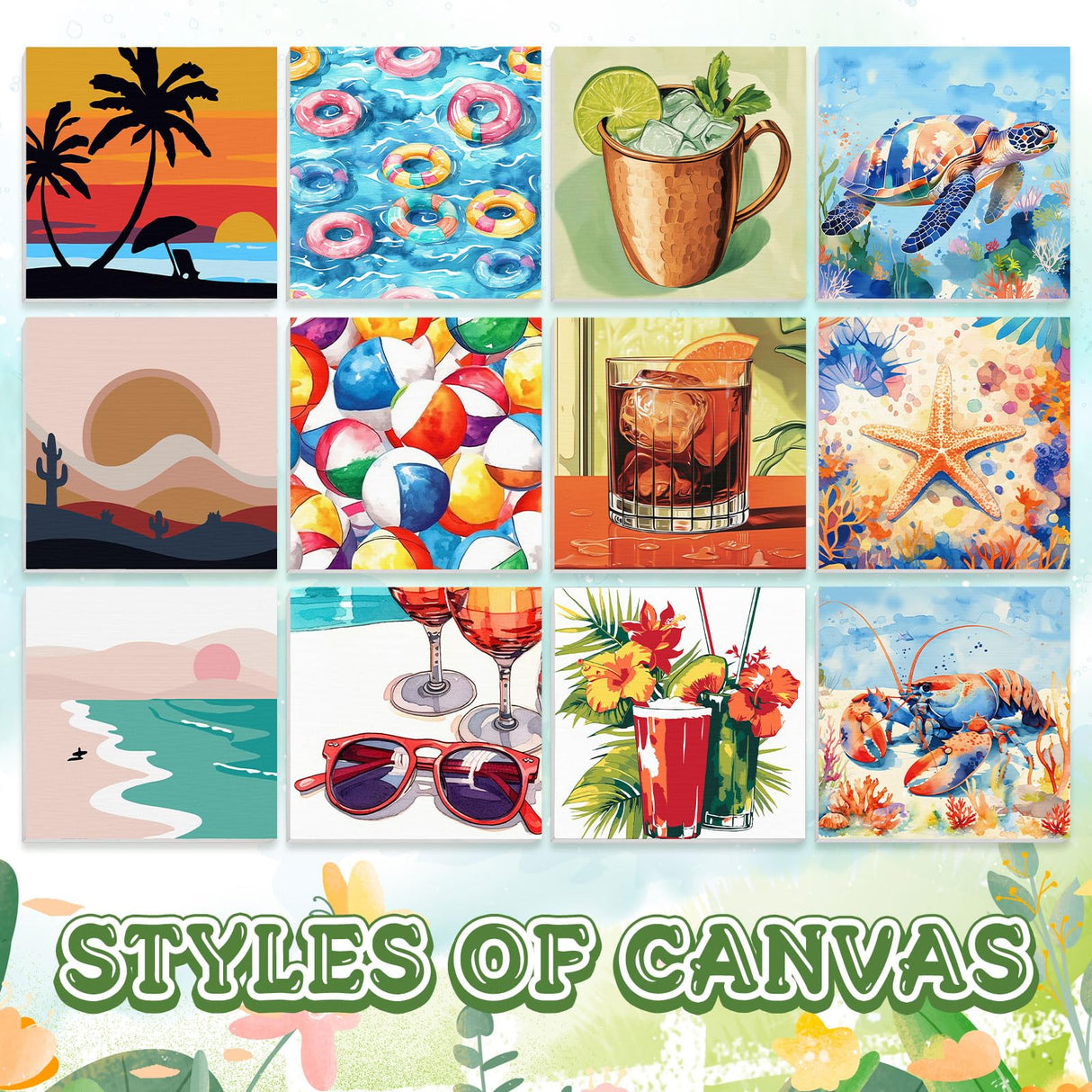 MotiMind 12 Sets Framed Paint by Number Kit for Adults with 12 Wooden Easels, 12 Disposable Apron, 12 Pigment 12 Brush, 12 Palette, DIY Acrylic Paint by Number Kits for Party(Summer) MotiMind