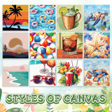 MotiMind 12 Sets Framed Paint by Number Kit for Adults with 12 Wooden Easels, 12 Disposable Apron, 12 Pigment 12 Brush, 12 Palette, DIY Acrylic Paint by Number Kits for Party(Summer) MotiMind