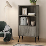 Furinno Claude Mid Century Style Accent Wooden Leg Bookcase Cabinet with Storage Organizer Shelves, French Oak Grey Furinno