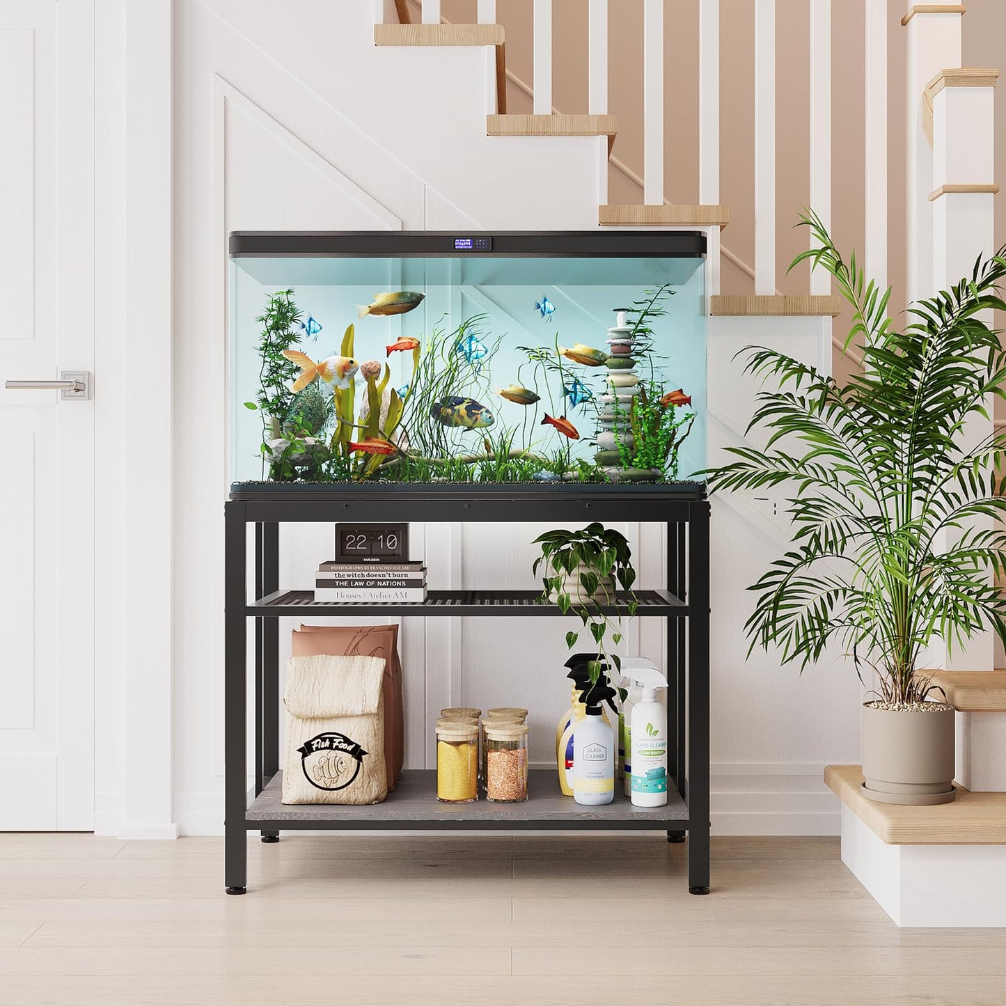 VOWNER 40-50 Gallon Fish Tank Stand - Metal Aquarium Stand, 36.6" L x 18.5" W x 29.5" H, Heavy Duty Reptile Tank Stand, Adjustable 3-Tier Fish Tank Rack Shelf for Home Office, 660LBS Capacity, Grey