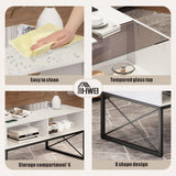 Glass Coffee Tables for Living Room, Grey Mid Century Modern Coffee Table with Storage, Smart Led Light Wood Coffee Table（White） HWB