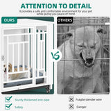 YITAHOME Dog Crate Furniture, 31.9" Heavy Duty Dog Cage, Wooden Side End Table with Wheels, Chew-Resistant Metal Dog Kennel with Removable Tray, Dog House Indoor for Small Medium Dogs, White YITAHOME