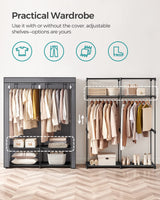 SONGMICS Closet Wardrobe, Portable Closet for Bedroom, Clothes Rail with Non-Woven Fabric Cover, Clothes Storage Organizer, 55.1 x 16.9 x 68.5 Inches, Gray URYG02GY SONGMICS