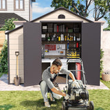 BIGoods 8.5 ft. W x 6.3 ft. D Resin Outdoor Patio Storage Shed with Firewood Rack, Floor and Lockable Door BIGoods
