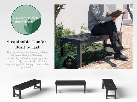 ACUEL 48" HDPE Outdoor Bench, All-Weather & Fade-Resistant 2-Person Garden Bench, Low Maintenance Patio Bench for Garden, Porch & Patio,Black ACUEL