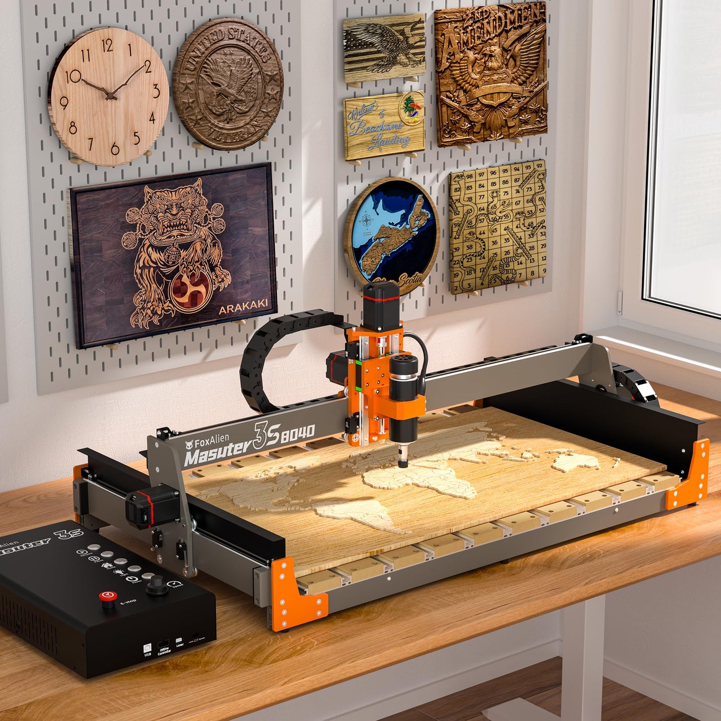 FoxAlien 3S 8040 X-axis Extension Kit with T-slot Hybrid Spoilboard for Masuter 3S CNC Router Machine, for Large Engraving Carving Projects (Extend X-axis to 800mm) - WoodArtSupply