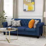 Furinno Bastia Vintage Modern Chesterfield Button Tufted 3-Seater Sofa Couch for Living Room, Navy Velvet Furinno