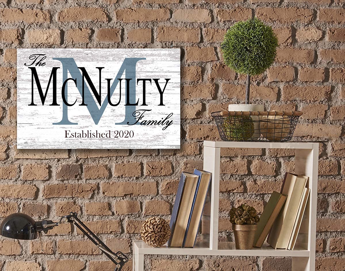 Family Name Sign PERSONALIZED Wedding Gift For Couple Established Monogram Custom Wall Decor EST. Date 16.5" X10.5" (Monogram With Established Date) Broad Bay